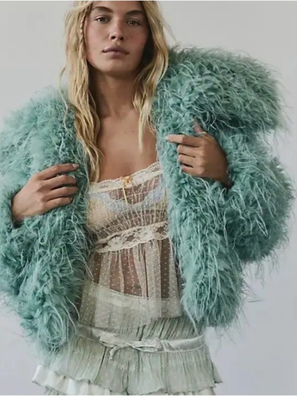 Free People Mint Women’s Fluffy Jacket Large